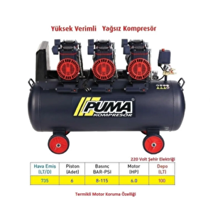 100 Lt Yüksek Veri̇mli̇ Kompresör (yağsiz 6 Hp)