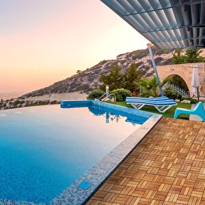 Tik Ağacı Yer Karosu 9 Adet 1 Koli Bahçe Banyo Deck Ahşap Karo Masif Yer Döşemesi Balkon Deck