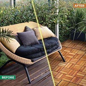 Tik Ağacı Yer Karosu 9 Adet 1 Koli Bahçe Banyo Deck Ahşap Karo Masif Yer Döşemesi Balkon Deck