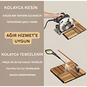 Tik Ağacı Yer Karosu 9 Adet 1 Koli Bahçe Banyo Deck Ahşap Karo Masif Yer Döşemesi Balkon Deck