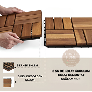 Tik Ağacı Yer Karosu 9 Adet 1 Koli Bahçe Banyo Deck Ahşap Karo Masif Yer Döşemesi Balkon Deck