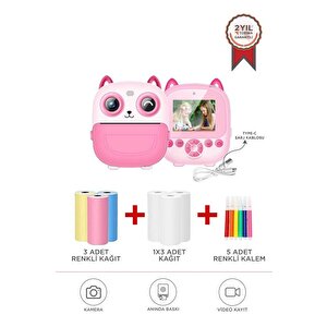 Torima Cmr-21 Pembe Dijital Video Kayıt Fotoğraf Çocuk Kamerası Termal Resim Kağıt Baskılı Yazıcı