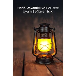 Lw-41 Koyu Ahşap Nostaljik Retro Şarjlı Led Gaz Lambası Görünümlü Gece Lambası