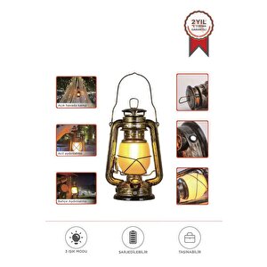Lw-41 Koyu Ahşap Nostaljik Retro Şarjlı Led Gaz Lambası Görünümlü Gece Lambası