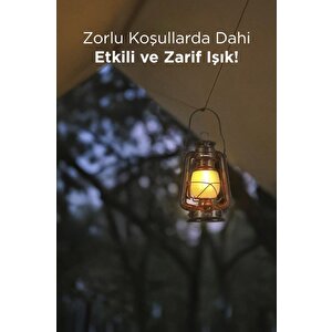 Lw-41 Koyu Ahşap Nostaljik Retro Şarjlı Led Gaz Lambası Görünümlü Gece Lambası