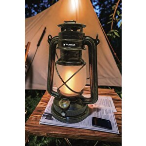 Lw-41 Koyu Ahşap Nostaljik Retro Şarjlı Led Gaz Lambası Görünümlü Gece Lambası