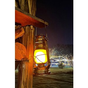Lw-41 Koyu Ahşap Nostaljik Retro Şarjlı Led Gaz Lambası Görünümlü Gece Lambası