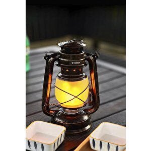 Lw-41 Koyu Ahşap Nostaljik Retro Şarjlı Led Gaz Lambası Görünümlü Gece Lambası