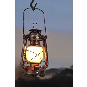Lw-41 Koyu Ahşap Nostaljik Retro Şarjlı Led Gaz Lambası Görünümlü Gece Lambası