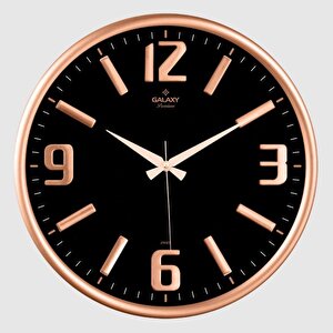 Galaxy Premium Serisi Metal Çerçeveli Kabartma Rakamlı Bombe Camlı 35 Cm Duvar Saati Bakır -siyah