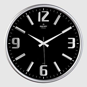 Galaxy Premium Serisi Metal Çerçeveli Kabartma Rakamlı Bombe Camlı 35 Cm Duvar Saati Gri