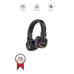 Torima Hd-12 Siyah Rgb Işıklı Güçlü Bas Kulak Üstü Kablosuz Bluetooth Kulaklık