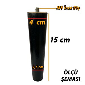 Ahşap Ayak Siyah 15 Cm Dolap Mobilya Koltuk Kanepe Destek Ayağı Ayakları Konik M8 Civatalı
