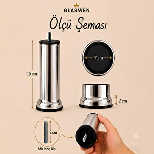 12 Adet Metal Destek Ayağı 15 Cm Krom Mobilya Kanepe Baza Koltuk Ünite Ayakları Metrik 8 Civatalı İnce Diş