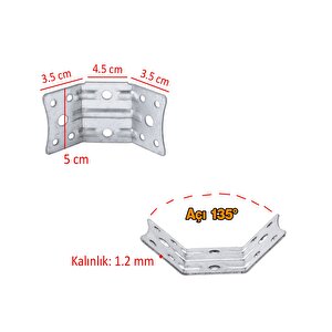 Açılı Köşe Birleştirme 135° Bağlantı Aparatı 4 Adet Mobilya Köşebent Sacı Gönye Metal 35x35x50 Mm