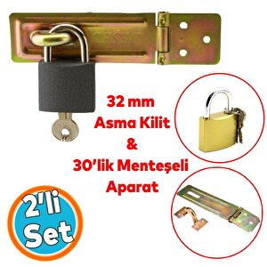 Sandık Kutu Askısı 30 Luk Menteşeli Kilit Aparatı Tosba Kilit 32 Mm 2'li Set Asma Kilit