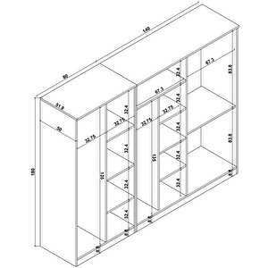 Kardelen Serisi Atlantik Çam 6 Kapaklı 9 Raflı 220 Cm Elbise Dolabı- Gardırop Seti