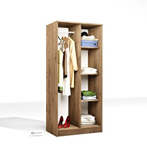 Kardelen Serisi 80 Cm Atlantik Çam 2 Kapaklı 4 Raflı Elbise Dolabı