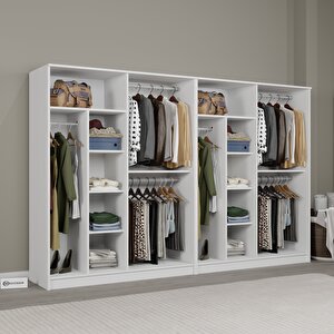 Kardelen Serisi Mat Beyaz 8 Kapaklı 10 Raflı  5 Askılı  Elbise Dolabı 280 Cm - Gardırop seti