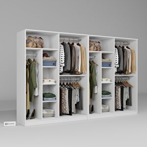 Kardelen Serisi Mat Beyaz 8 Kapaklı 10 Raflı  5 Askılı  Elbise Dolabı 280 Cm - Gardırop seti
