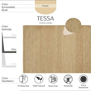 Tessa Dark Natural Jüt Halı Yolluk El Dokuma Doğal Iplik Örgü Hasır Halı Naturel Jüt Kilim 80x300 cm