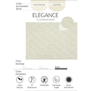 Elegance 01 Krem Yün Halı Salon Halısı Koridor Halı Yolluk El Dokuma Halı Örgü El Halısı 80x300 cm