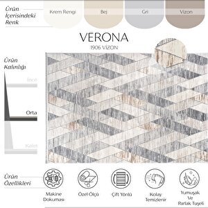 Verona 1907 Vizon Salon Koridor Kesme Yolluk Yumuşak Doku Kaymaz Tozmaz Dokuma Makine Halı 200x290 cm