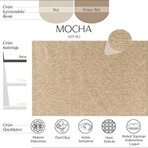 Mocha 669 Bej Katlama Hav Vermez Kolay Temizlenen Jüt Hasır Görünümlü Modern Kesme Halı 160x250 cm