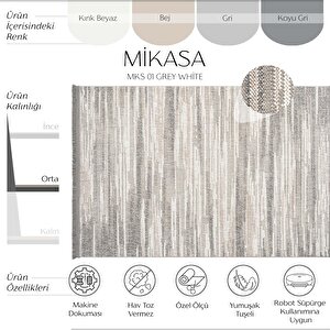 Mikasa Mks 01 Gri Beyaz Yumuşak Dokulu Halı Kilim Salon Koridor Kesme Dokuma Makine Halısı 80x500 cm