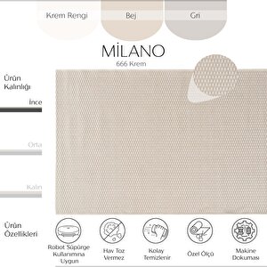 Milano 666 Krem Hasır Doku Halı Kilim Salon Mutfak Koridor Kesme Yolluk Dokuma Makine Halı 100x250 cm