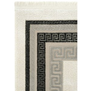 Pella 6815 Gri Krem Halı Oturma Odası Halısı Yatak Odası Klasik Çerçeveli Salon Halısı 160x230 cm