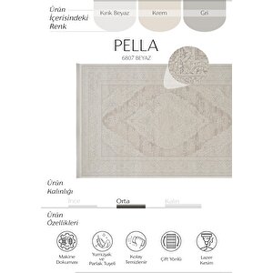 Pella 6807 Beyaz Krem Yolluk Dokuma Makine Halısı Antre Hol Halısı Klasik Salon Halısı 120x180 cm