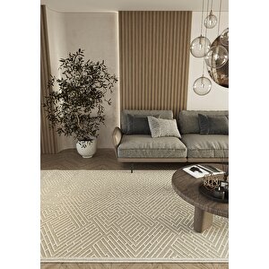 Elit 12 Bej Salon Halısı Bukle İskandinav Halı Yolluk Etnik Mutfak Halısı Koridor Halısı 200x300 cm