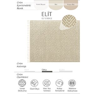 Elit 12 Bej Salon Halısı Bukle İskandinav Halı Yolluk Etnik Mutfak Halısı Koridor Halısı 100x300 cm