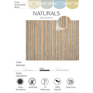 Naturals 1103 Gri Renkli Doğal Jüt Halı El Dokuma Hasır Halı Dekoratif Jüt Örgü Halı 200x300 cm