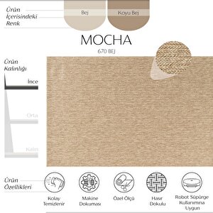 Mocha 670 Bej Katlama Halı Kilim Koridor Kesme Yolluk Jüt Hasır Görünüm Dokuma Makine Halı 80x450 cm