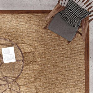 Milano 666 Kahve Bordürlü Hasır Dokulu Halı Kilim Salon Koridor Kesme Dokuma Makine Halısı 80x350 cm