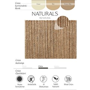 Naturals 1152 Natural Doğal Jüt Halı El Dokuma Hasır Halı Dekoratif Jüt Örgü Halı 80x300 cm