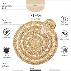 Stew Ca-106 Dhurrie Yuvarlak Jüt Halı El Dokuma Dekoratif Jüt Örgü Halı Natural Jüt Kilim 150x1500 cm