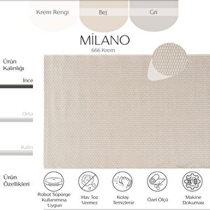 Milano 666 Krem Hasır Doku Halı Kilim Salon Mutfak Koridor Kesme Yolluk Dokuma Makine Halı 160x230 cm