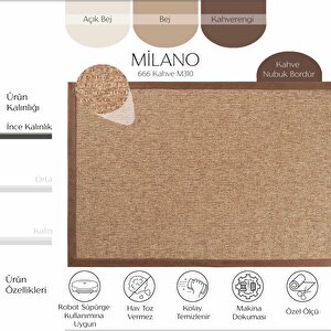 Milano 666 Kahve Bordürlü Hasır Dokulu Halı Kilim Salon Koridor Kesme Dokuma Makine Halısı 160x230 cm