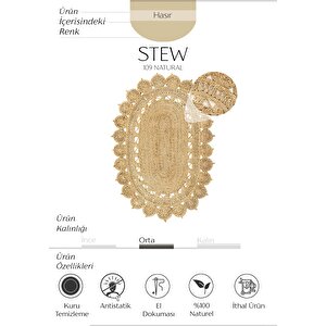 Stew Ca-109 Natural Oval Jüt Halı El Dokuma Dekoratif Jüt Örgü Halı Vintage Jüt Kilim 170x240 cm