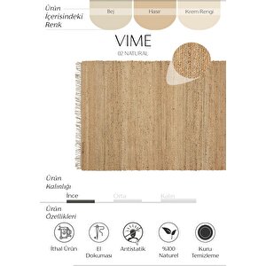 Vime 02 Natural Jüt Halı Yolluk El Dokuma Jüt Kilim Hasır Dekor Otantik Halı bohem el halı 140x200 cm