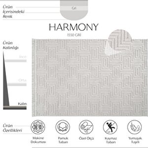 Harmony 1550 Gri Yumuşak Doku Çocuk Odası Halısı Modern Koridor Salon Dokuma Makine Halısı 80x300 cm