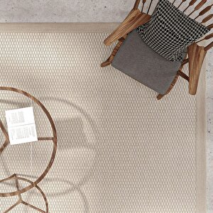 Milano 666 Krem Bordürlü Hasır Dokulu Halı Kilim Salon Koridor Kesme Dokuma Makine Halısı 100x500 cm