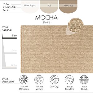 Mocha 670 Bej Halı Kilim Mutfak Koridor Kesme Yolluk Jüt Hasır Görünüm Dokuma Makine Halı 80x200 cm