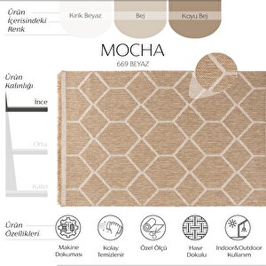 Mocha 669 Beyaz Halı Kilim Salon Koridor Yolluk Jüt Hasır Görünüm Dokuma Makine Halı 120x180 cm