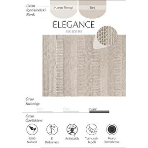 Elegance J352 Bej Yün Halı Natural Salon Koridor Halı Yolluk El Dokuma Halı Örgü El Halısı 200x300 cm