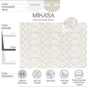 Mikasa Mks 03 White Bej Yumuşak Dokulu Halı Kilim Salon Koridor Kesme Dokuma Makine Halısı 120x500 cm