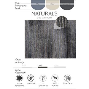 Naturals 1512 Lacivert Doğal Jüt Halı El Dokuma Hasır Halı Dekoratif Jüt Örgü Halı 200x300 cm